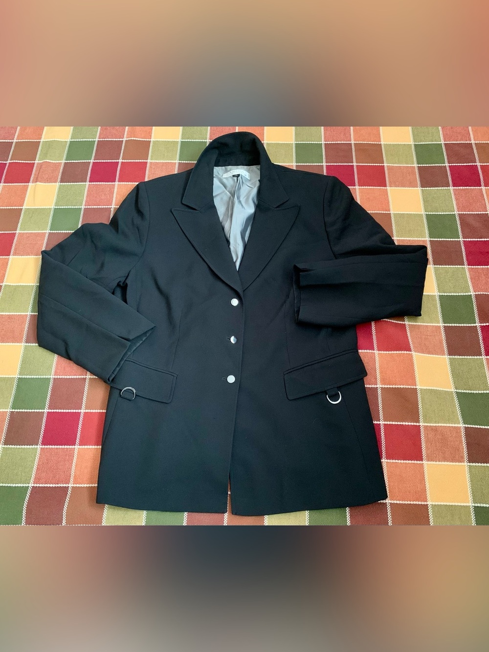 Tahari Black 3-Button Blazer with D-Ring Hardware Accent